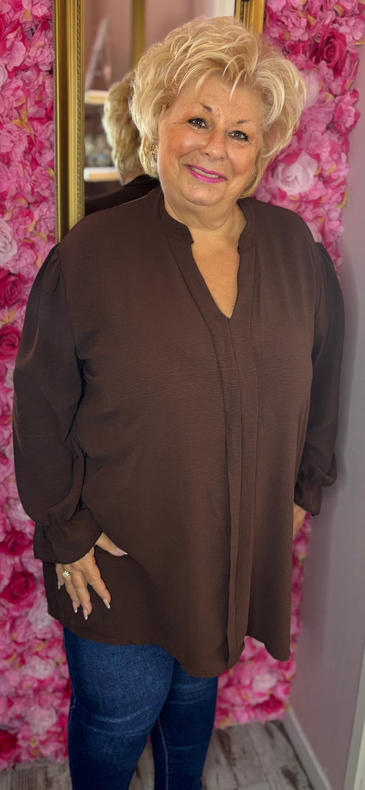 Blouse Musthave Bruin Plus Size maat 48 t/m 54