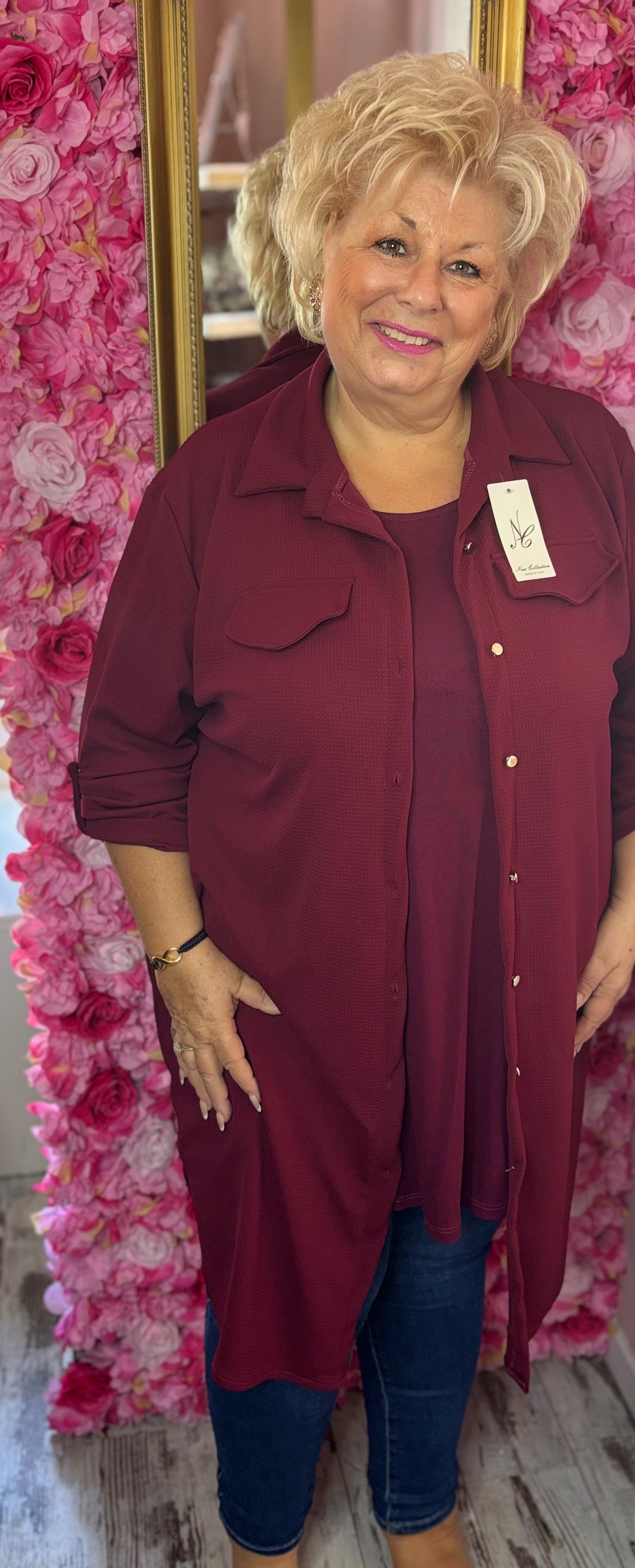 Top Viscose Lang Bordeaux Plus Size Maat 46 t/m 54-56