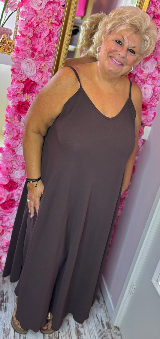 Jurk Long Basic A-lijn Bruin Plus Size Maat 48 t/m 54