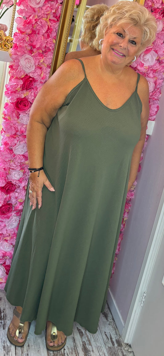 Jurk Long Basic A-lijn Leger Groen Plus Size Maat 48 t/m 54