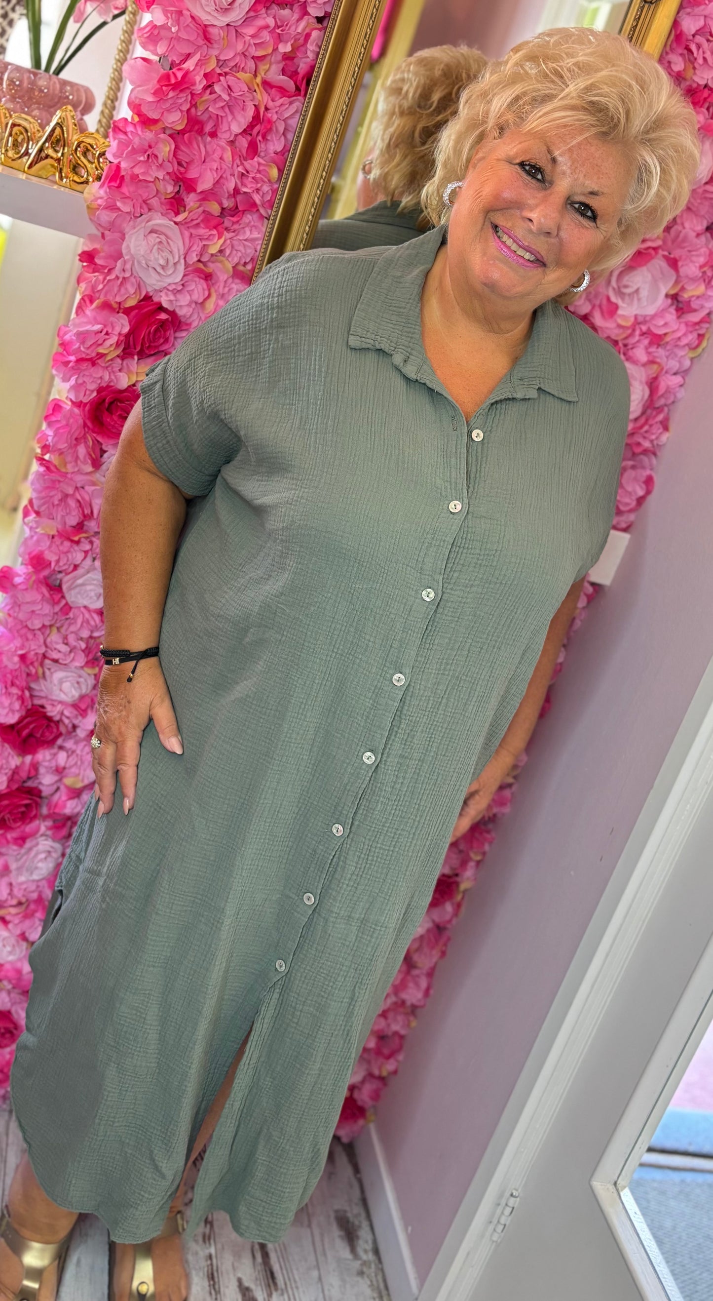 Jurk Door Leger Groen Plus Size Maat 48 t/m 54