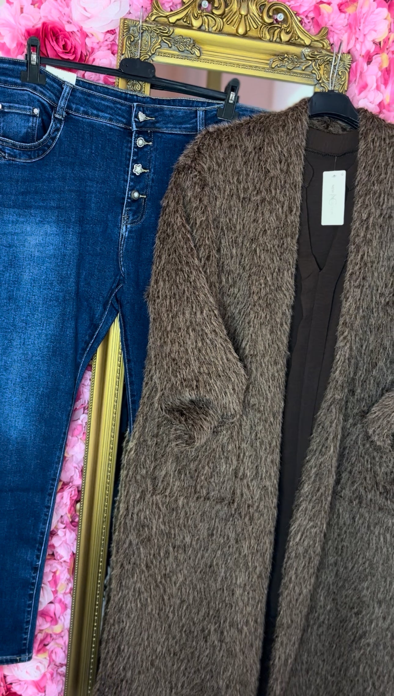 Vest Moos Lang Bruin Plus Size Maat 44 t/m 52