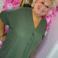 Blouse Wafel Katoen Leger Groen Plus Size maat 48 t/m 54