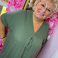 Blouse Wafel Katoen Leger Groen Plus Size maat 48 t/m 54