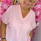 Blouse Wafel Katoen Licht Roze Plus Size maat 48 t/m 54