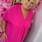 Blouse Wafel Katoen Fuchsia Plus Size maat 48 t/m 54