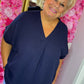 Blouse Wafel Katoen Donker Blauw Plus Size maat 48 t/m 54