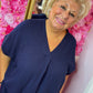 Blouse Wafel Katoen Donker Blauw Plus Size maat 48 t/m 54