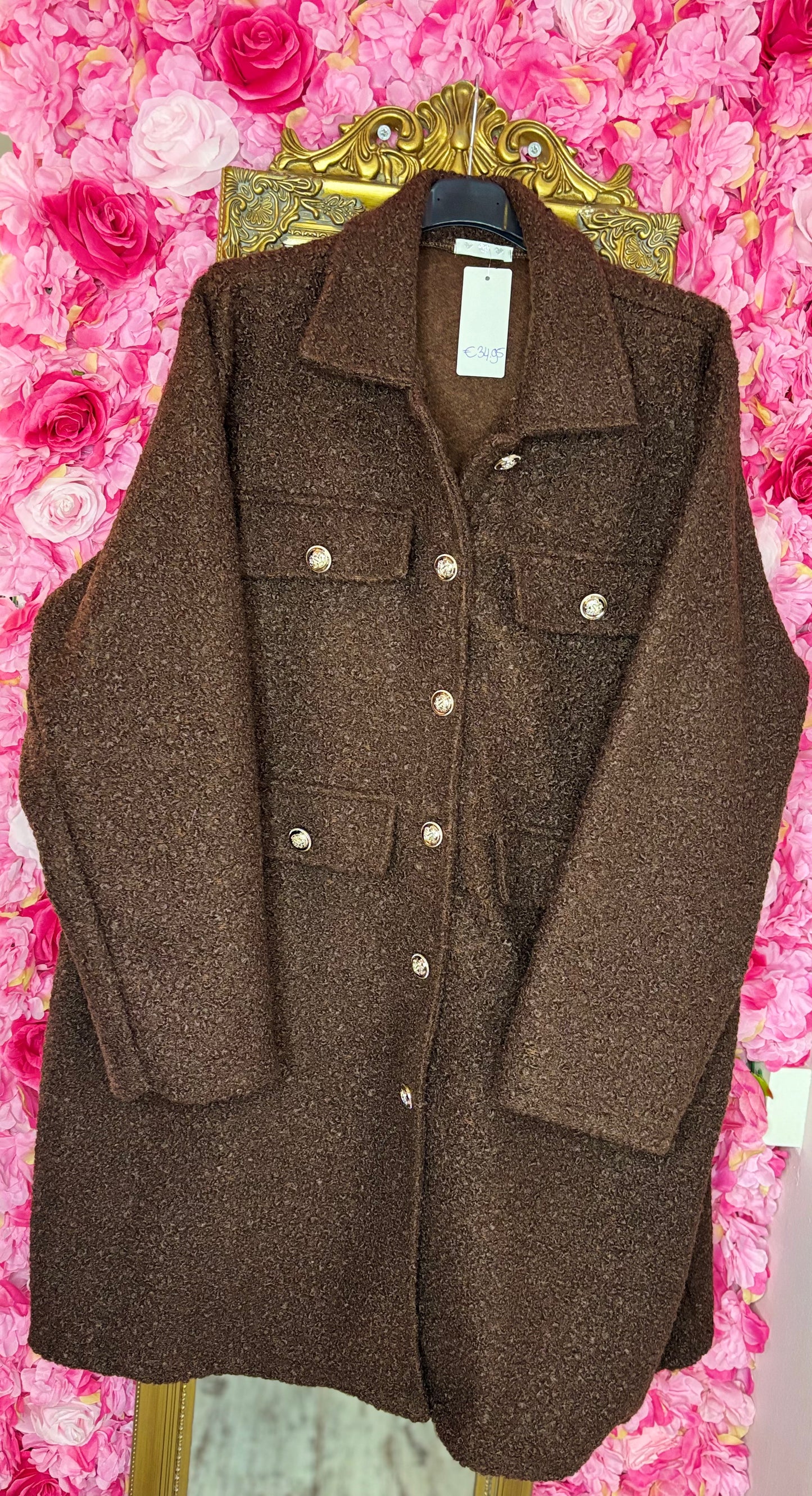 Tussenjas/Vest Boucle Bruin Plus Size Maat 48 t/m 56/58