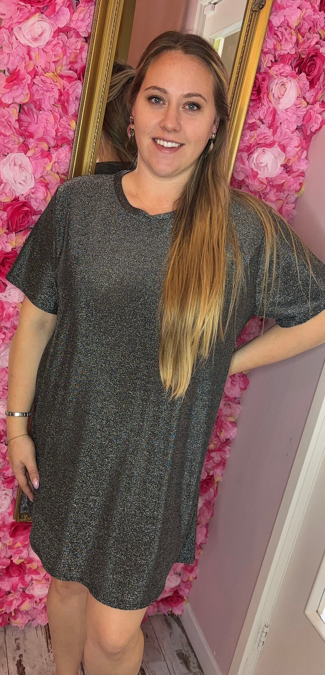 T-shirt Dress Zilveren Lucie Plus Size Maat 42 t/m 48