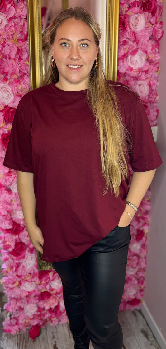 T-Shirt Basic Bordeaux Plus Size tot Maat 48
