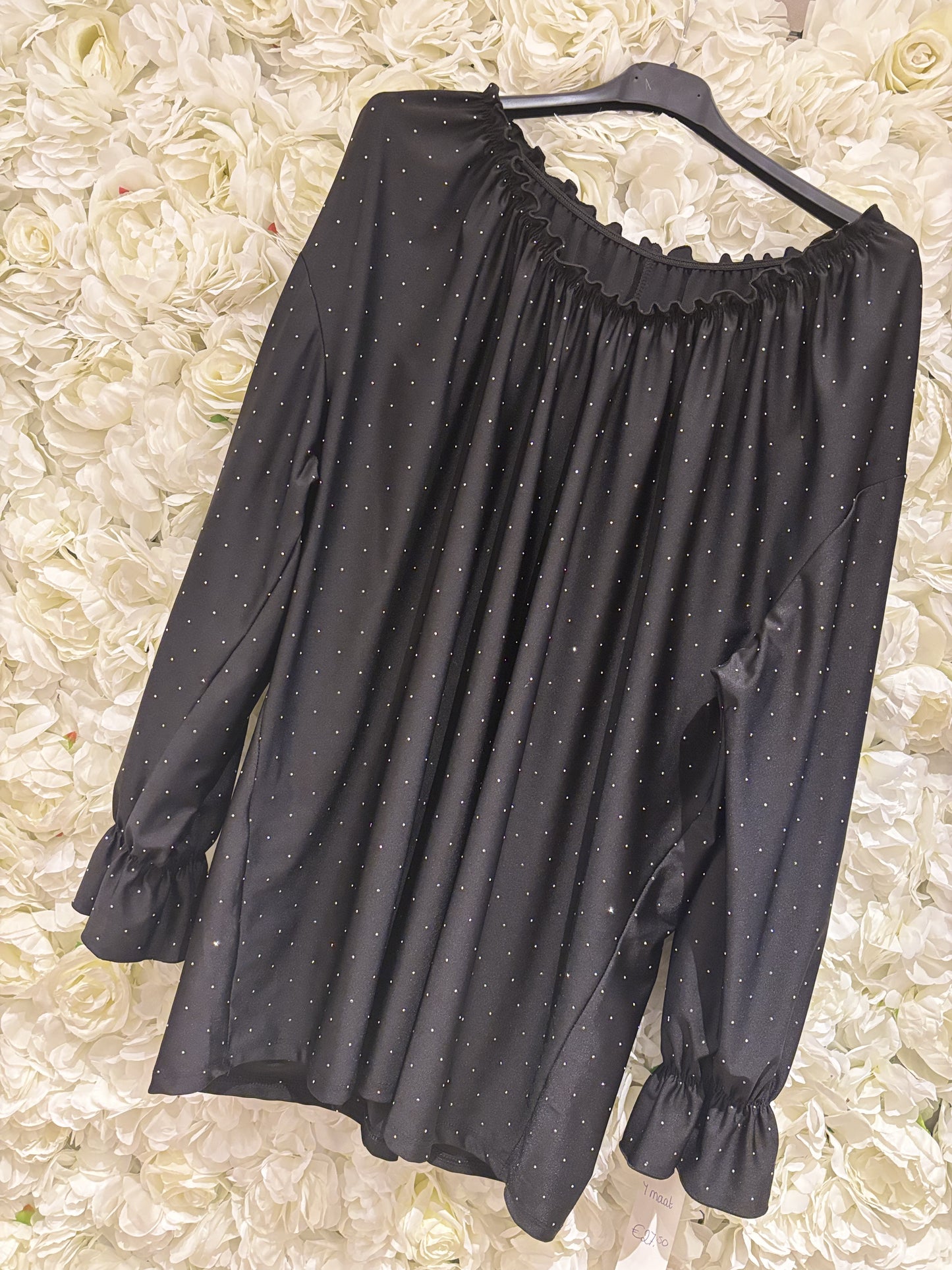 Blouse Stone shine Zwart Plus Size Maat 44 t/m 52