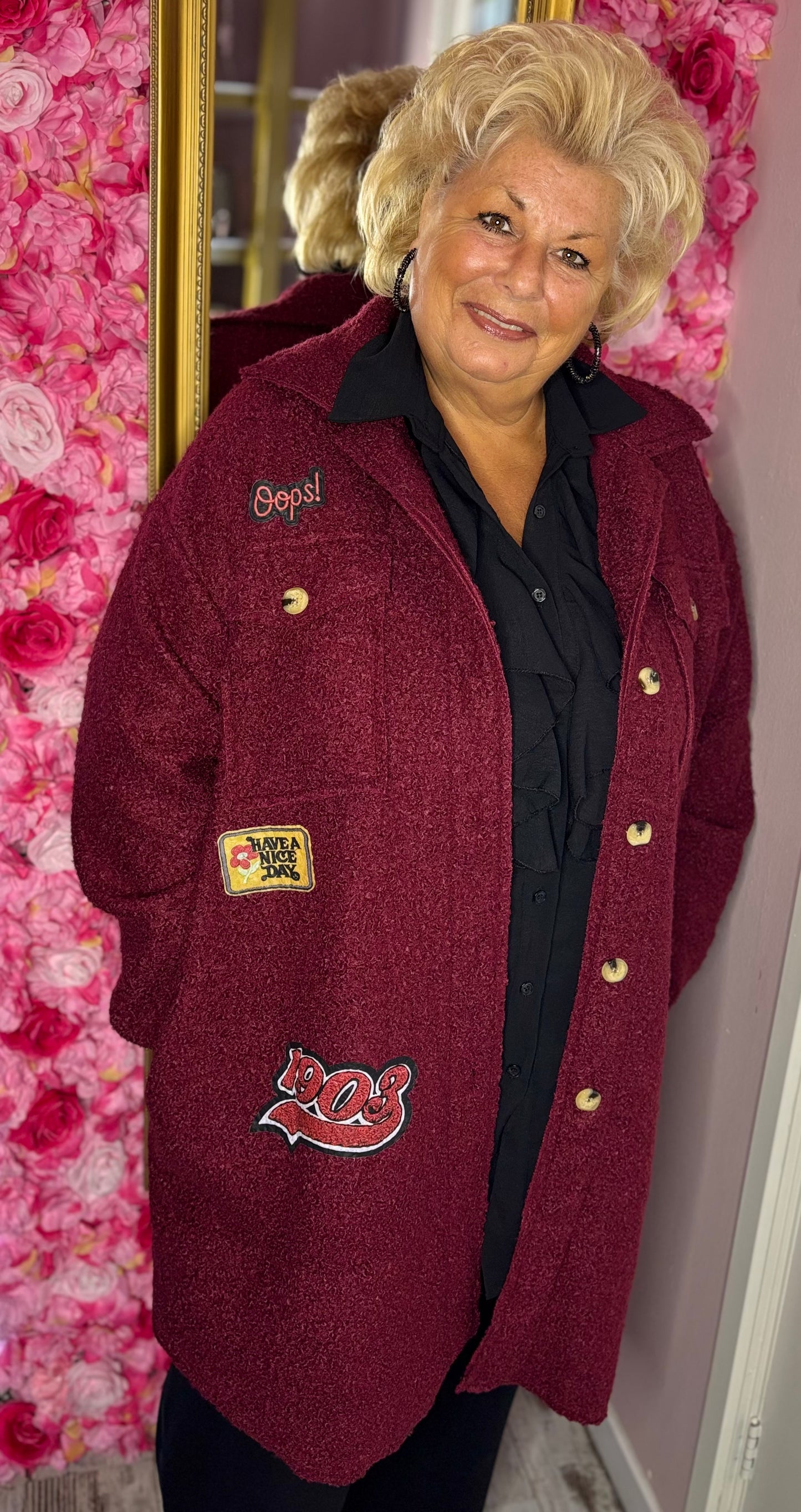 Tussenjas/Vest Boucle Funky Bordeaux Plus Size Maat 50 t/m 58