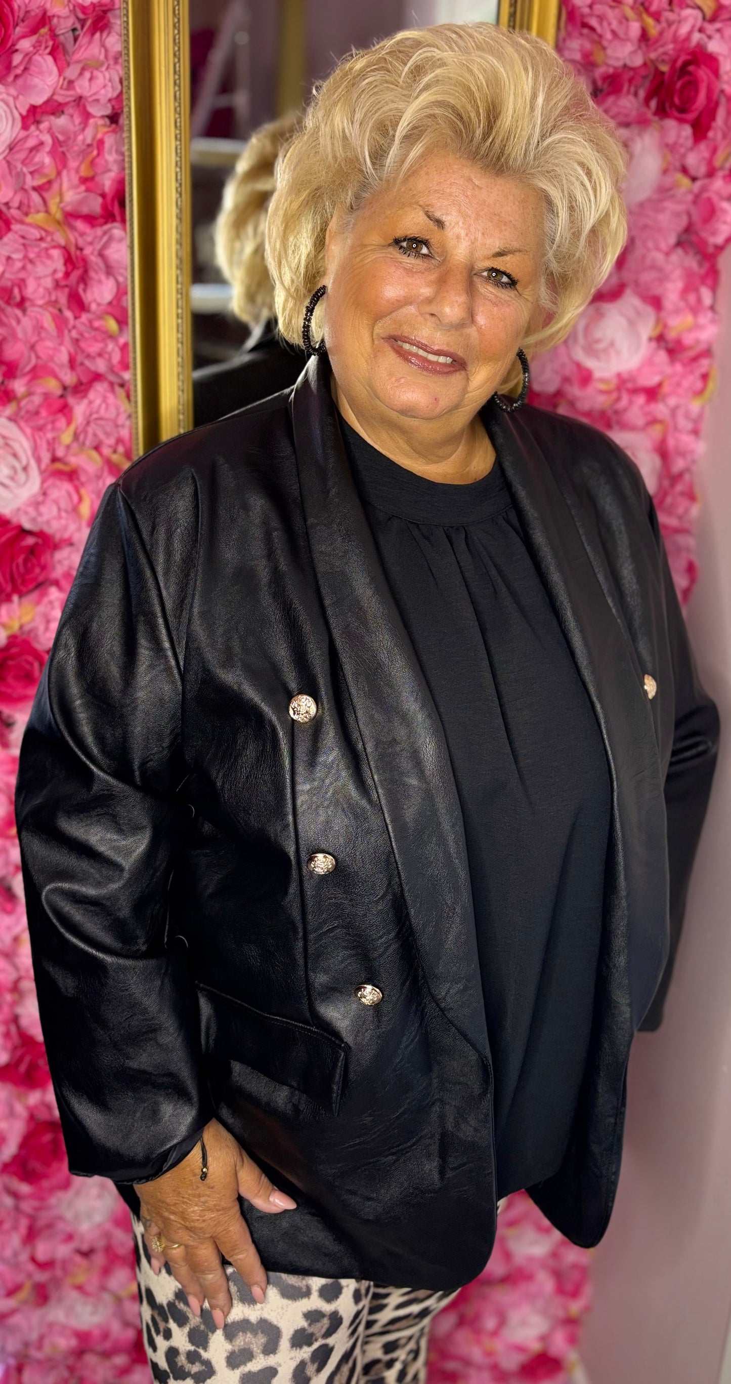 Blazer Leather Look Zwart Plus Size Maat 48 t/m 54-56