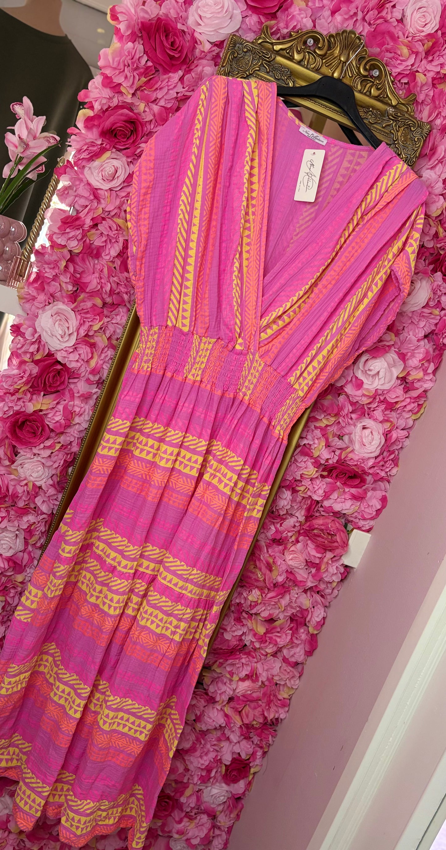 Lange Jurk Katoen Roze Plus Size Maat 48 t/m 52