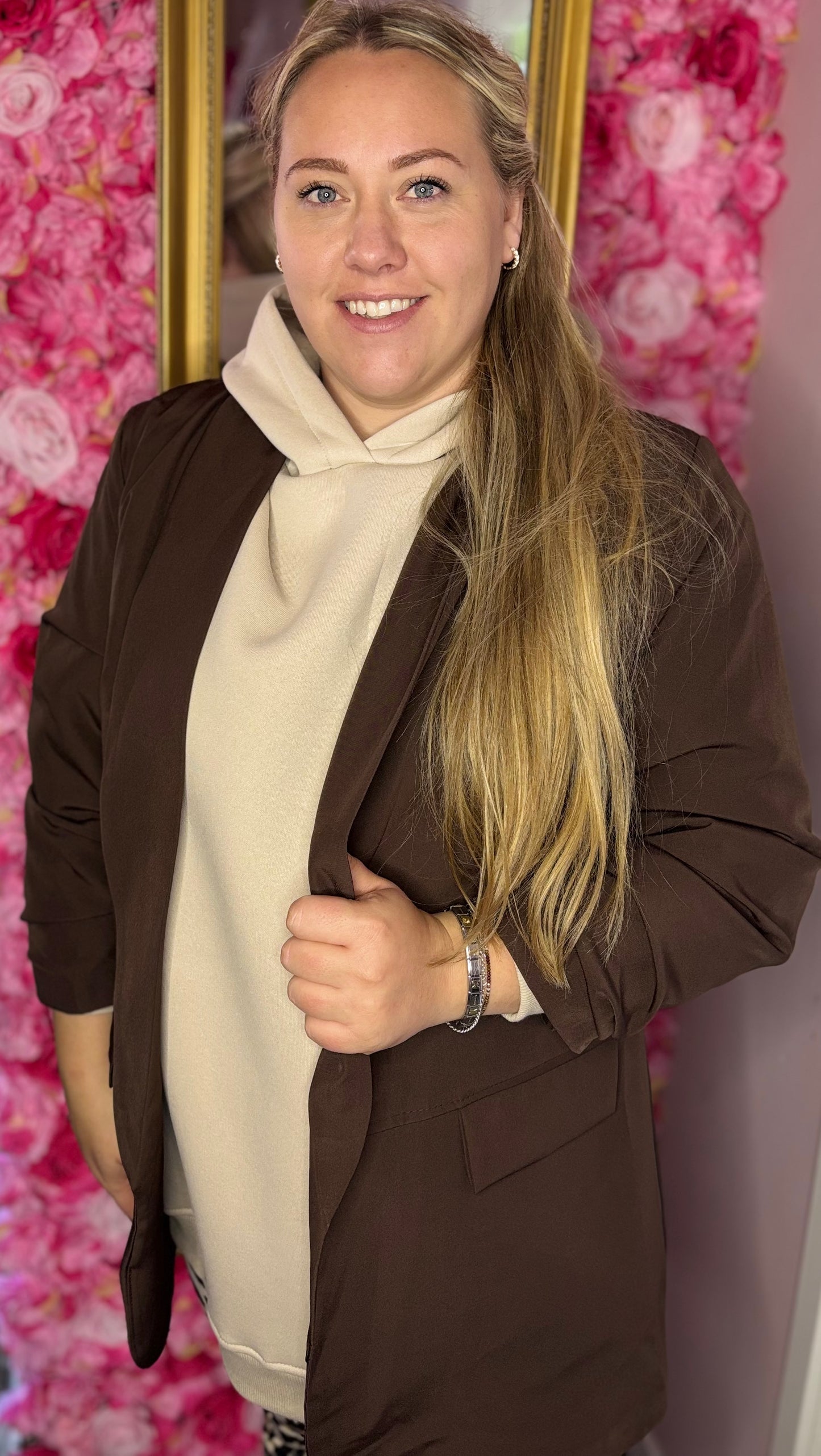 Blazer Basic Choco Bruin Plus Size Maat 44 t/m 50