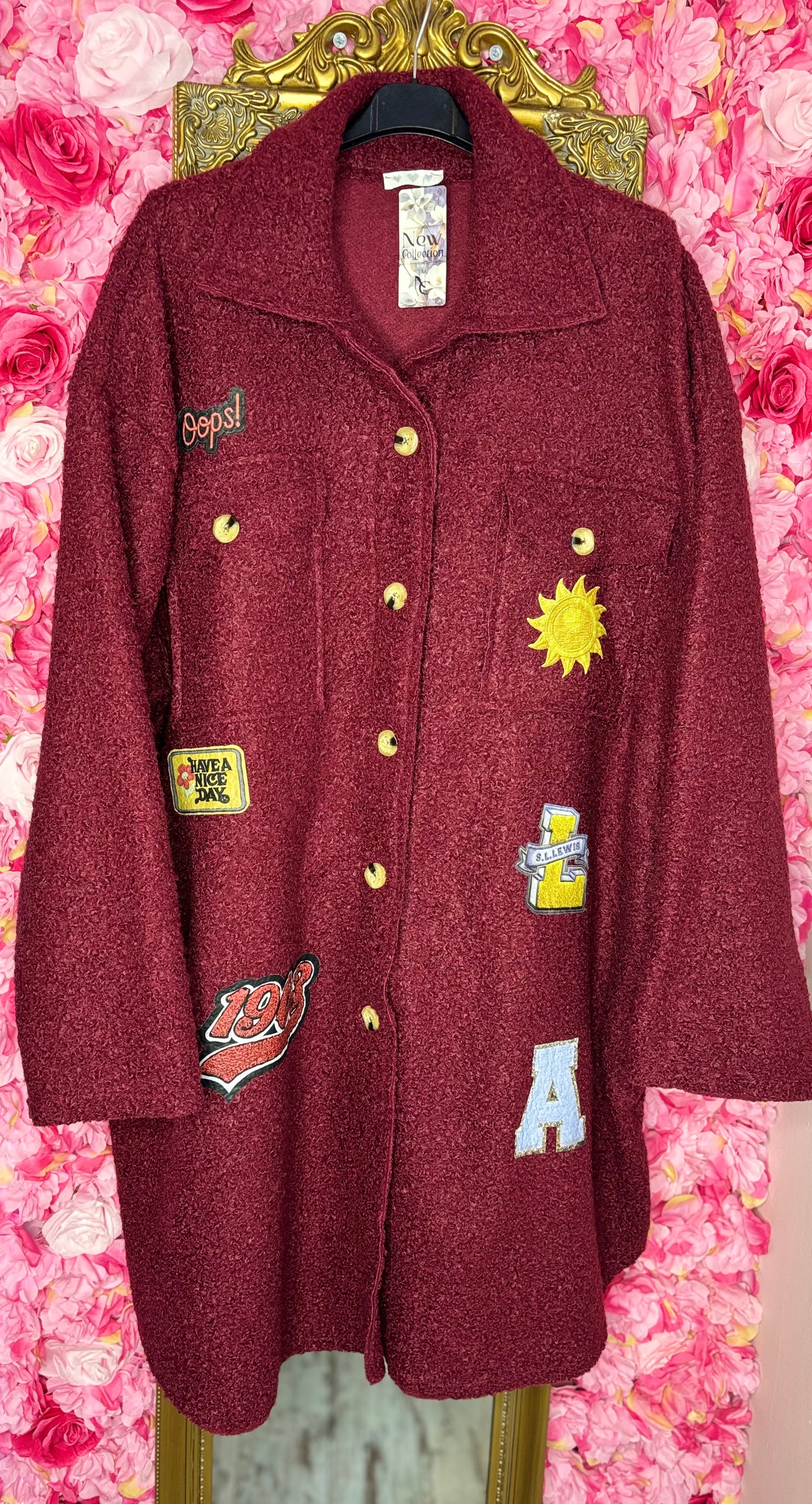 Tussenjas/Vest Boucle Funky Bordeaux Plus Size Maat 50 t/m 58