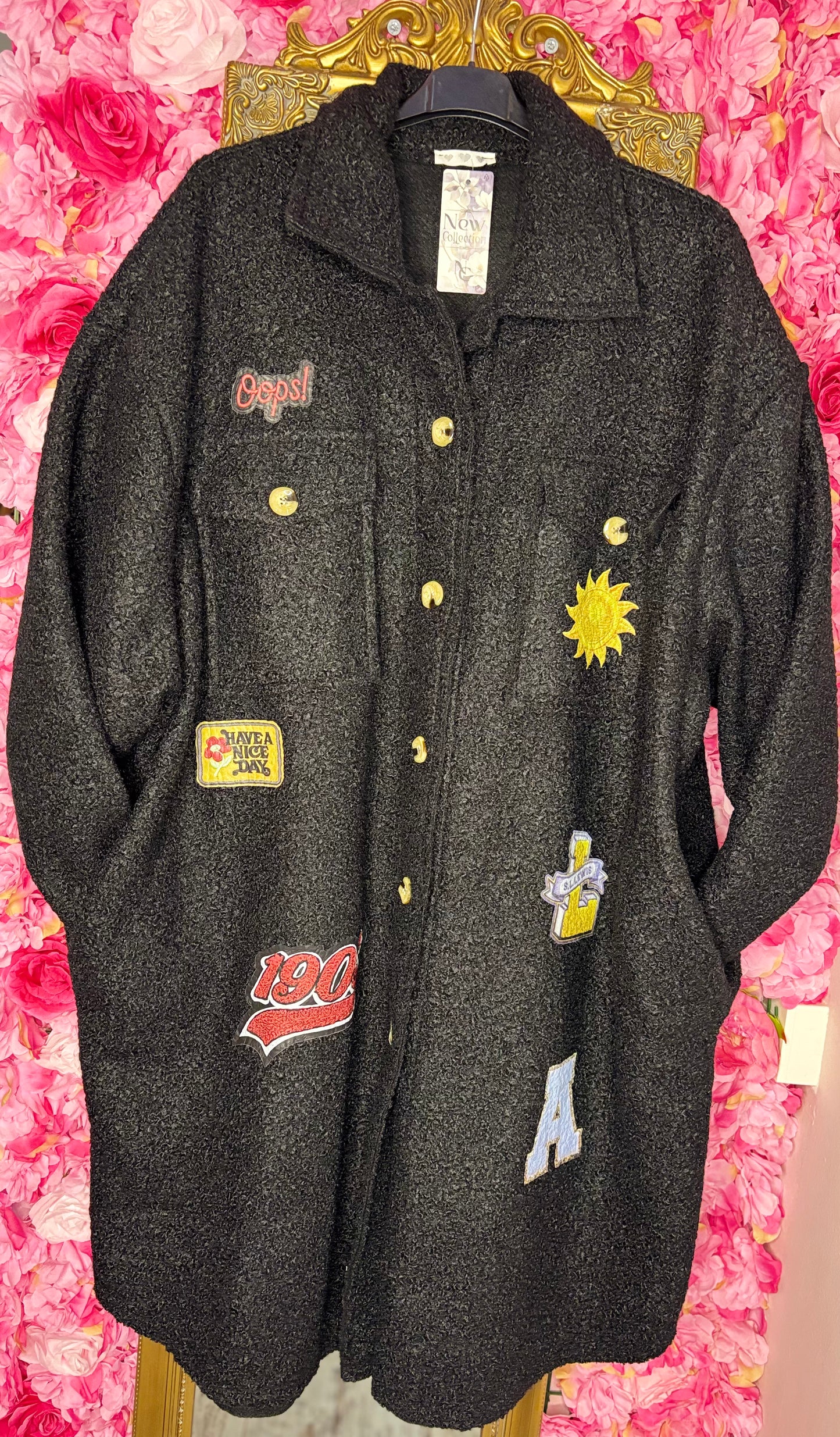 Tussenjas/Vest Boucle Funky Zwart Plus Size Maat 50 t/m 58