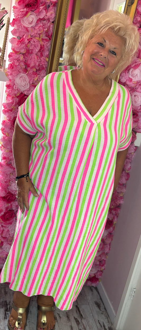 Jurk Happy WafelKatoen Groen Plus Size Maat 48 t/m 54