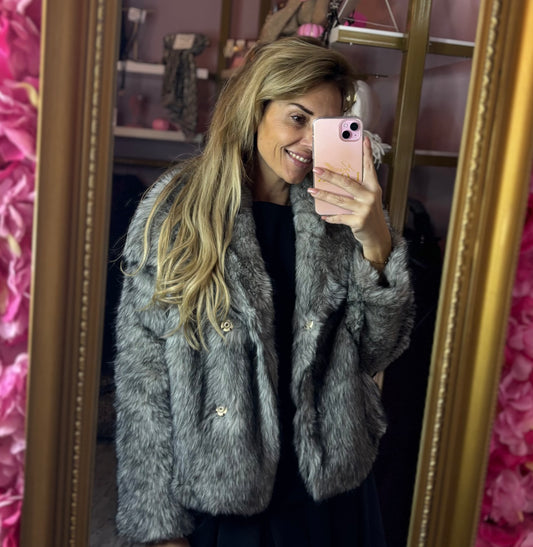 Jas Big Fake Fur Grijs tot maat 44