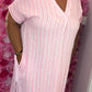 *LUCKY LOOK* Lange jurk Stip Katoen Roze Plus Size Maat 48 t/m 54