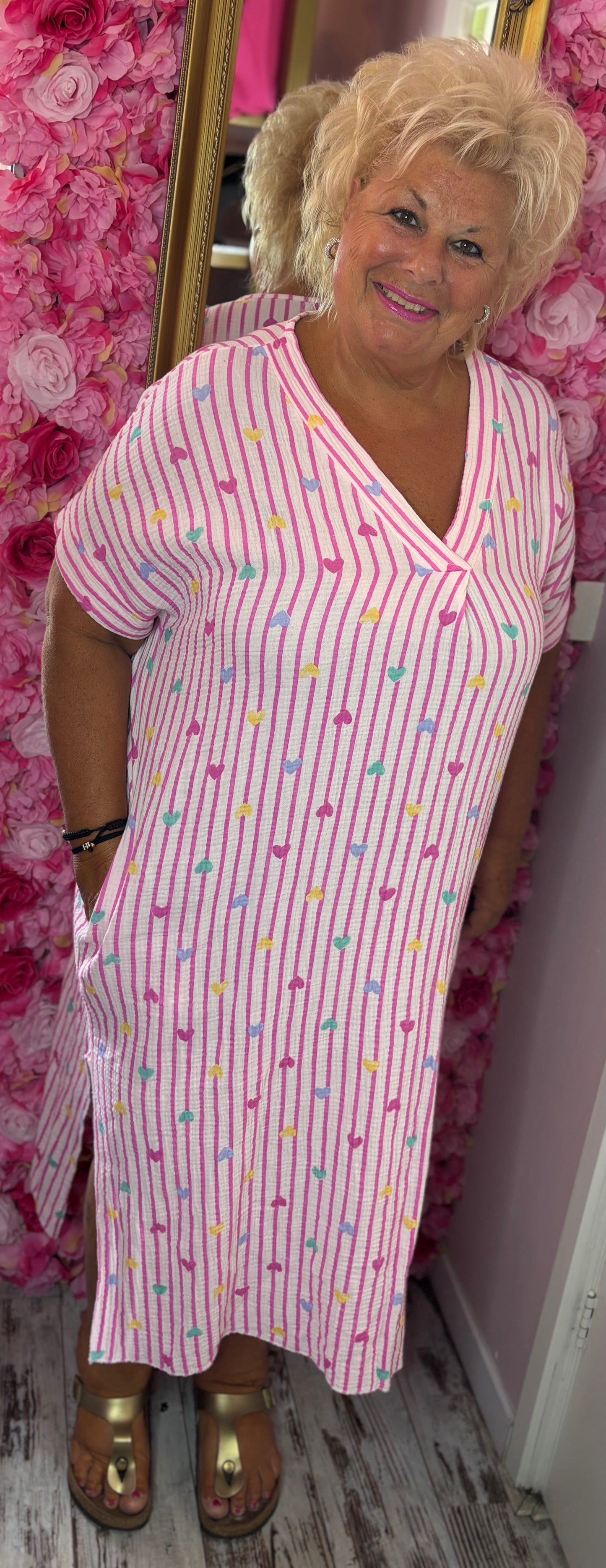 *LUCKY LOOK* Lange jurk Heart Katoen Paars Plus Size Maat 48 t/m 54