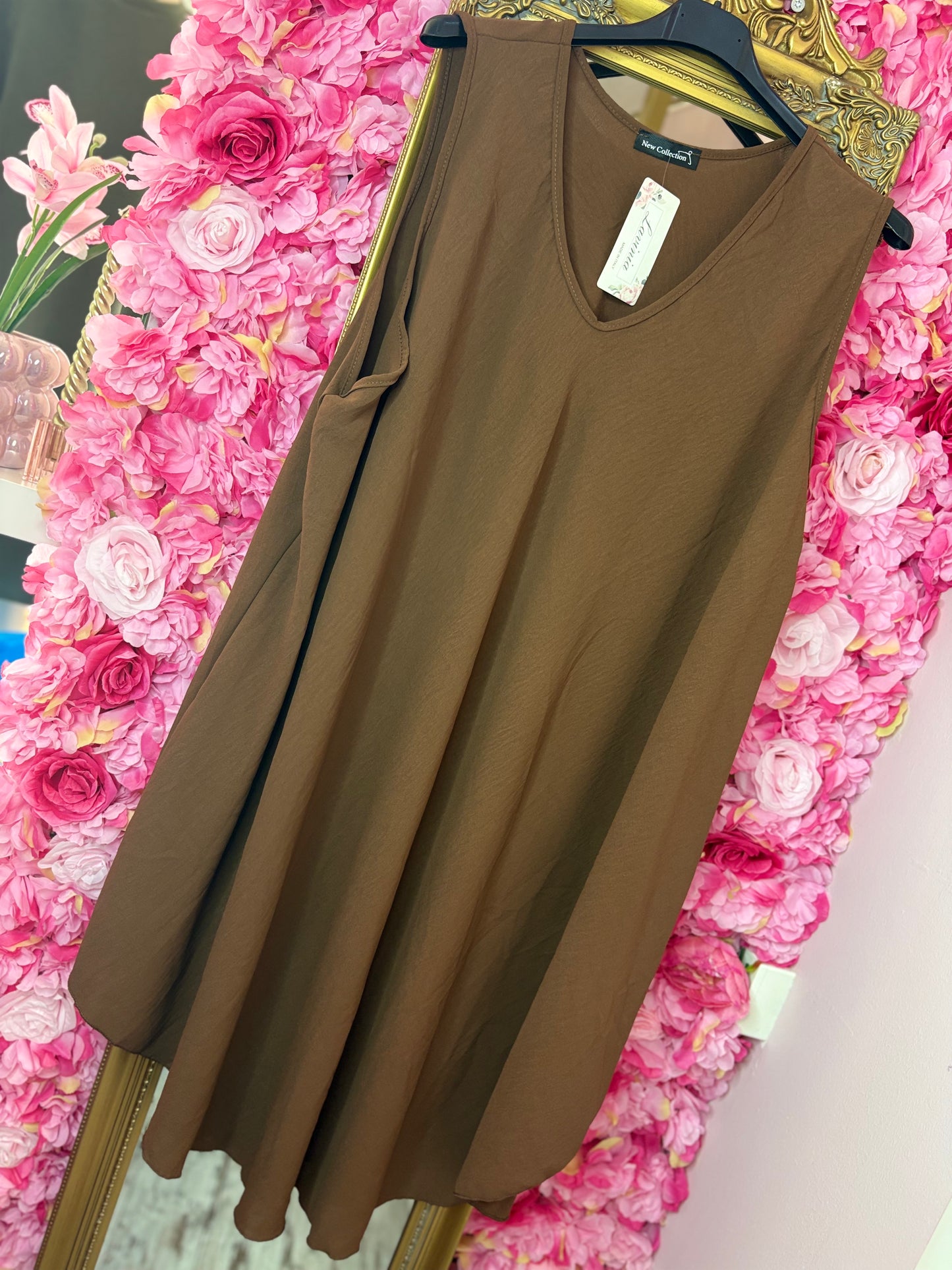 *LUCKY LOOK* Jurk Senna A-lijn Bruin Plus Size Maat 48 t/m 54