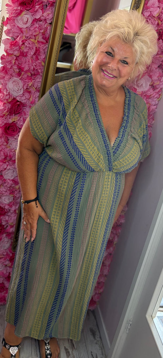 Lange Jurk Cotton Leger Groen Plus Size Maat 48 t/m 52