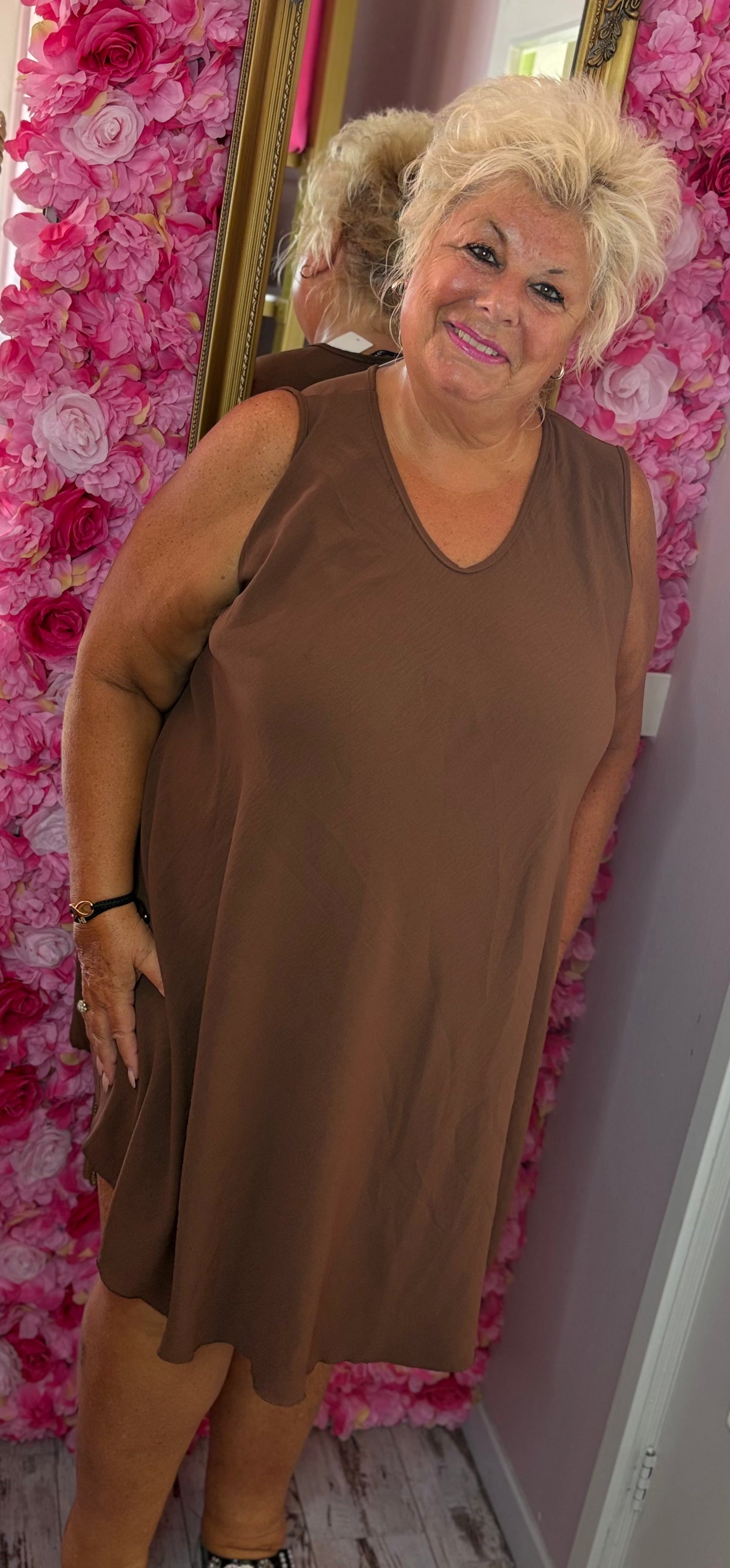 *LUCKY LOOK* Jurk Senna A-lijn Bruin Plus Size Maat 48 t/m 54