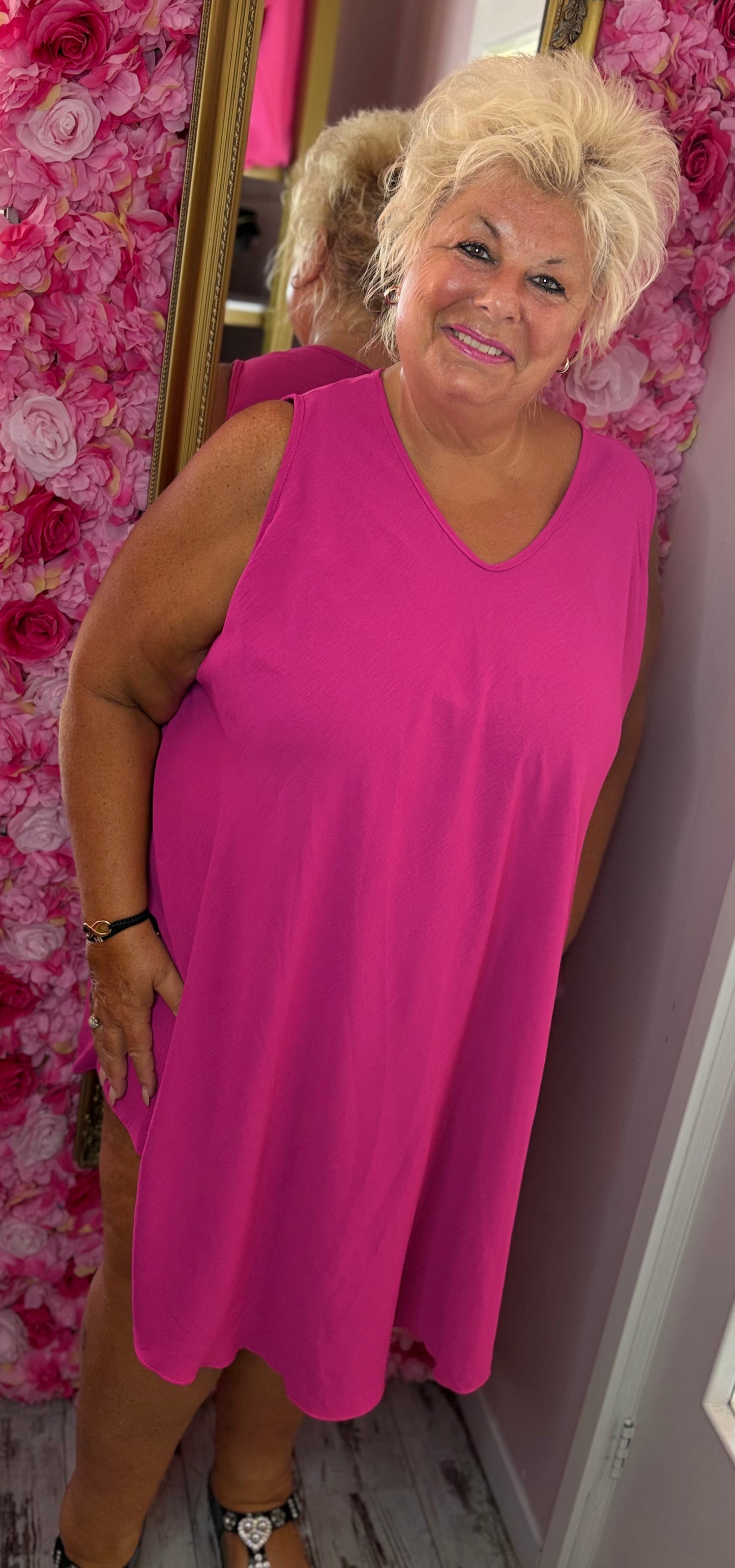*LUCKY LOOK* Jurk Senna A-lijn Fuchsia Plus Size Maat 48 t/m 54