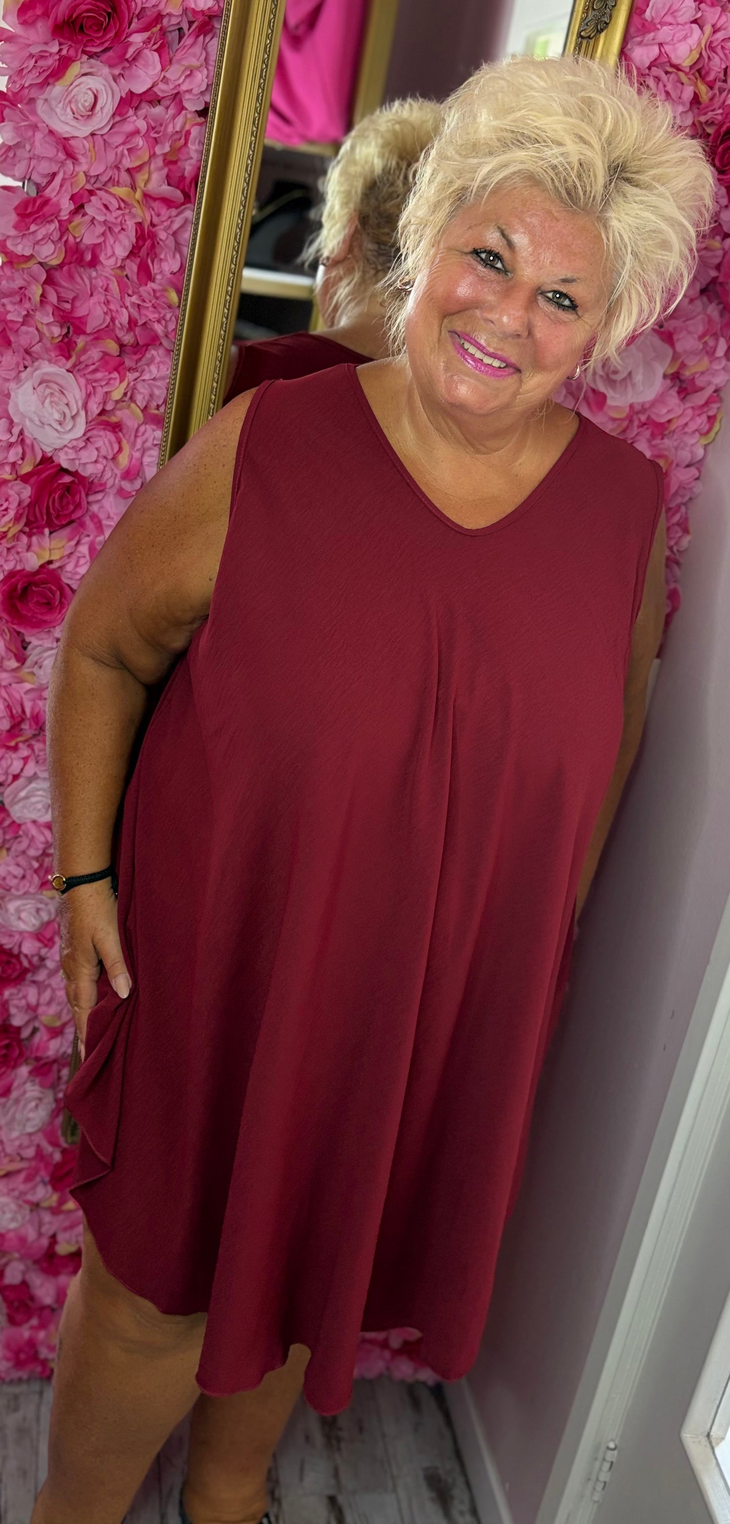 *LUCKY LOOK* Jurk Senna A-lijn Bordeaux Plus Size Maat 48 t/m 54