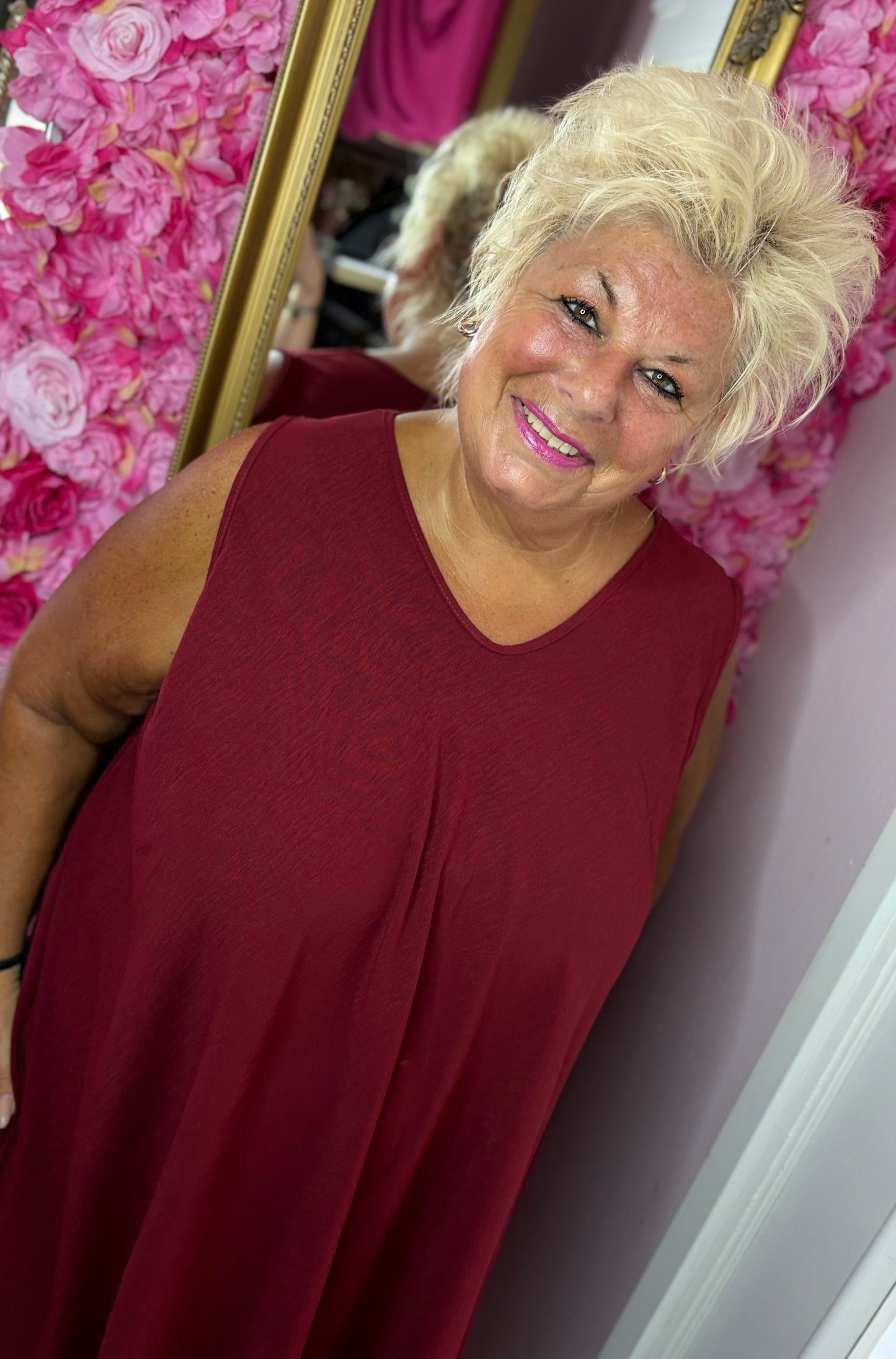 *LUCKY LOOK* Jurk Senna A-lijn Bordeaux Plus Size Maat 48 t/m 54