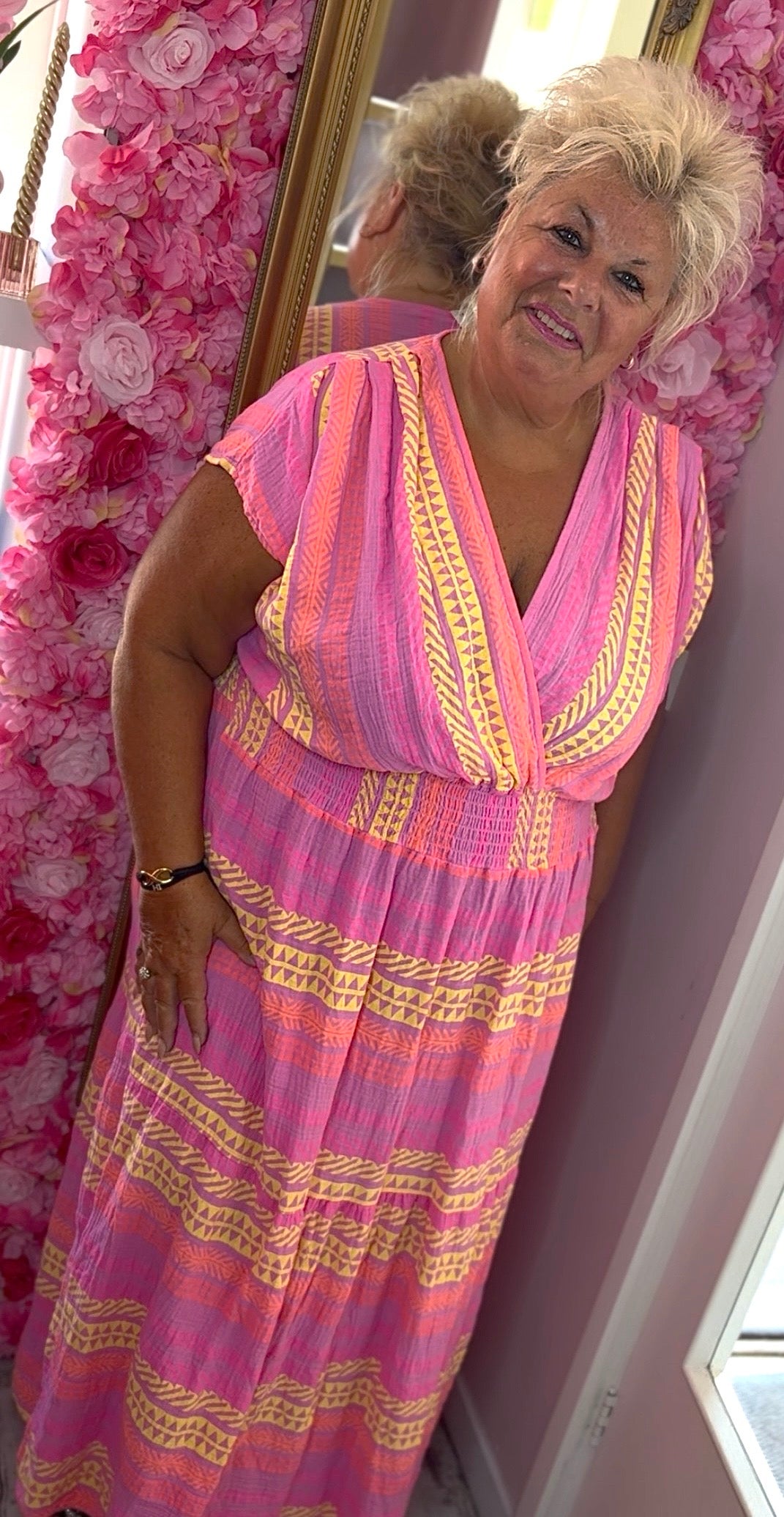 Lange Jurk Katoen Roze Plus Size Maat 48 t/m 52