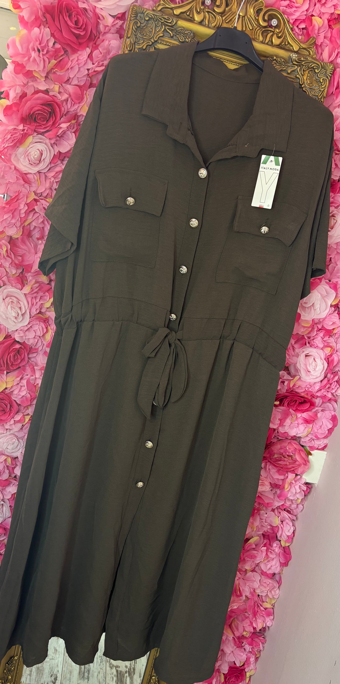 Jurk Button Bruin Plus Size Maat 44 t/m 50-52