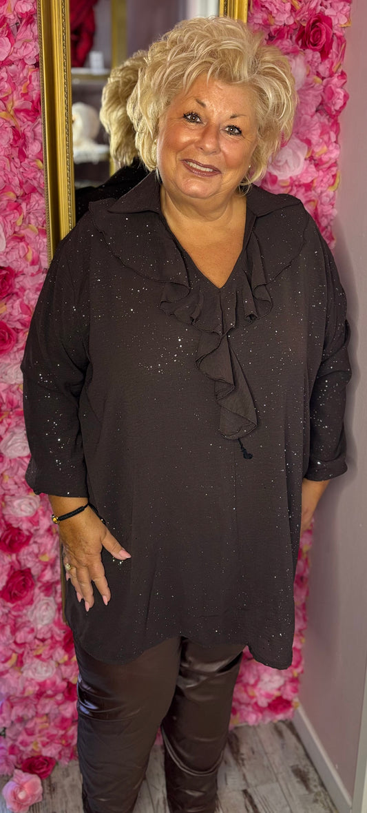 Blouse Good Day Shine Bruin Plus Size maat 46 t/m 54