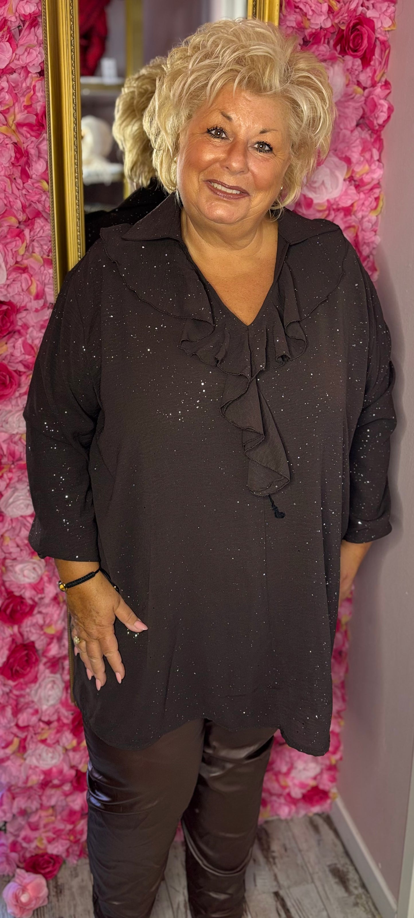 Tregging Leather Look Bruin Plus Size Maat 48 t/m 54