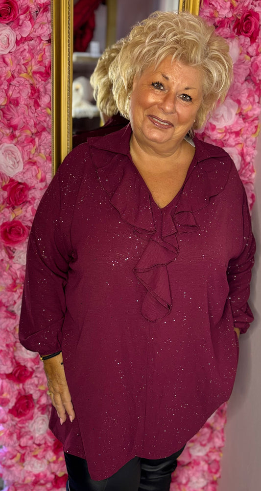 Blouse Good Day Shine Bordeaux Plus Size maat 46 t/m 54