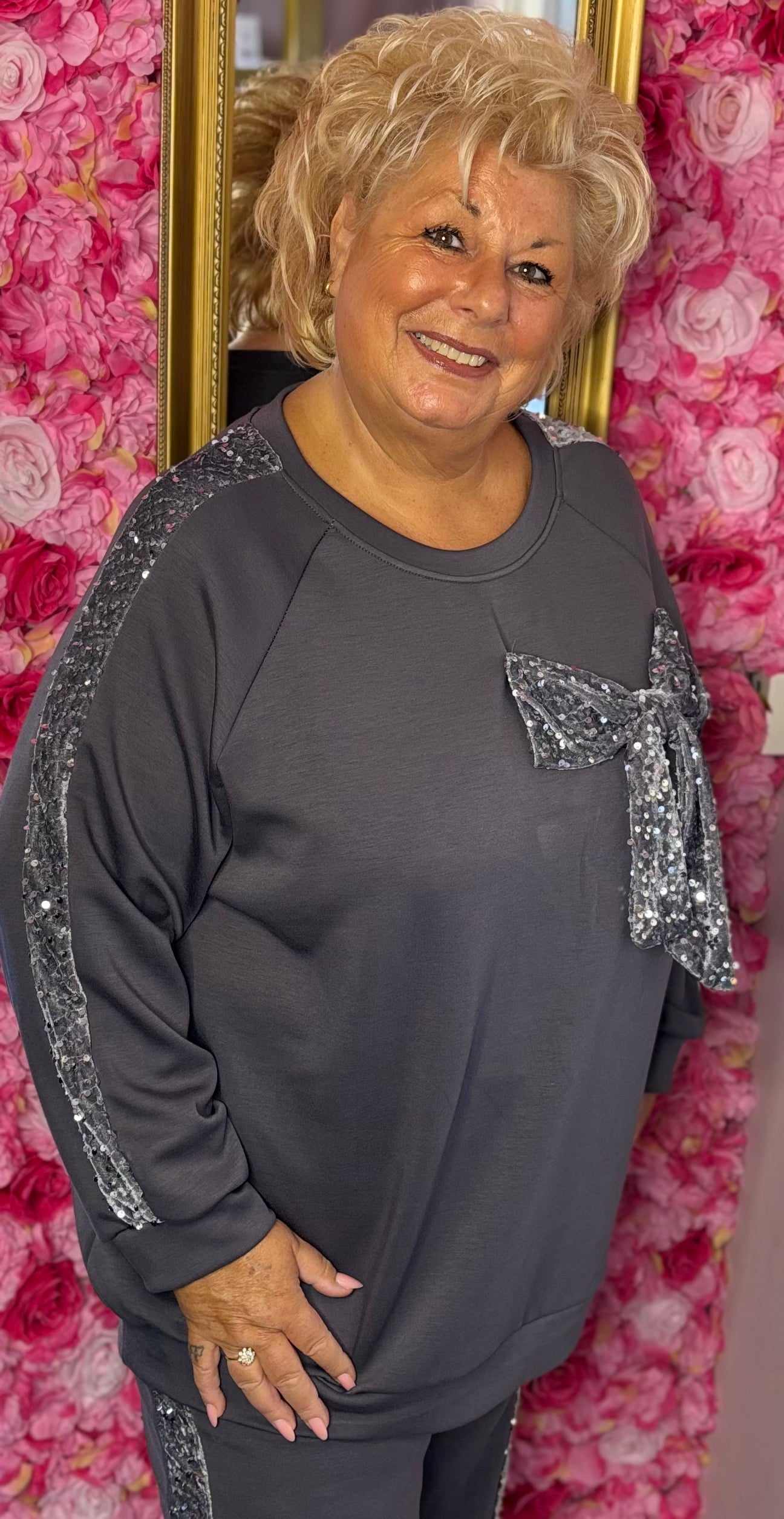 Comfy Set Glitter Bow Grijs Plus Size maat 46 t/m 54