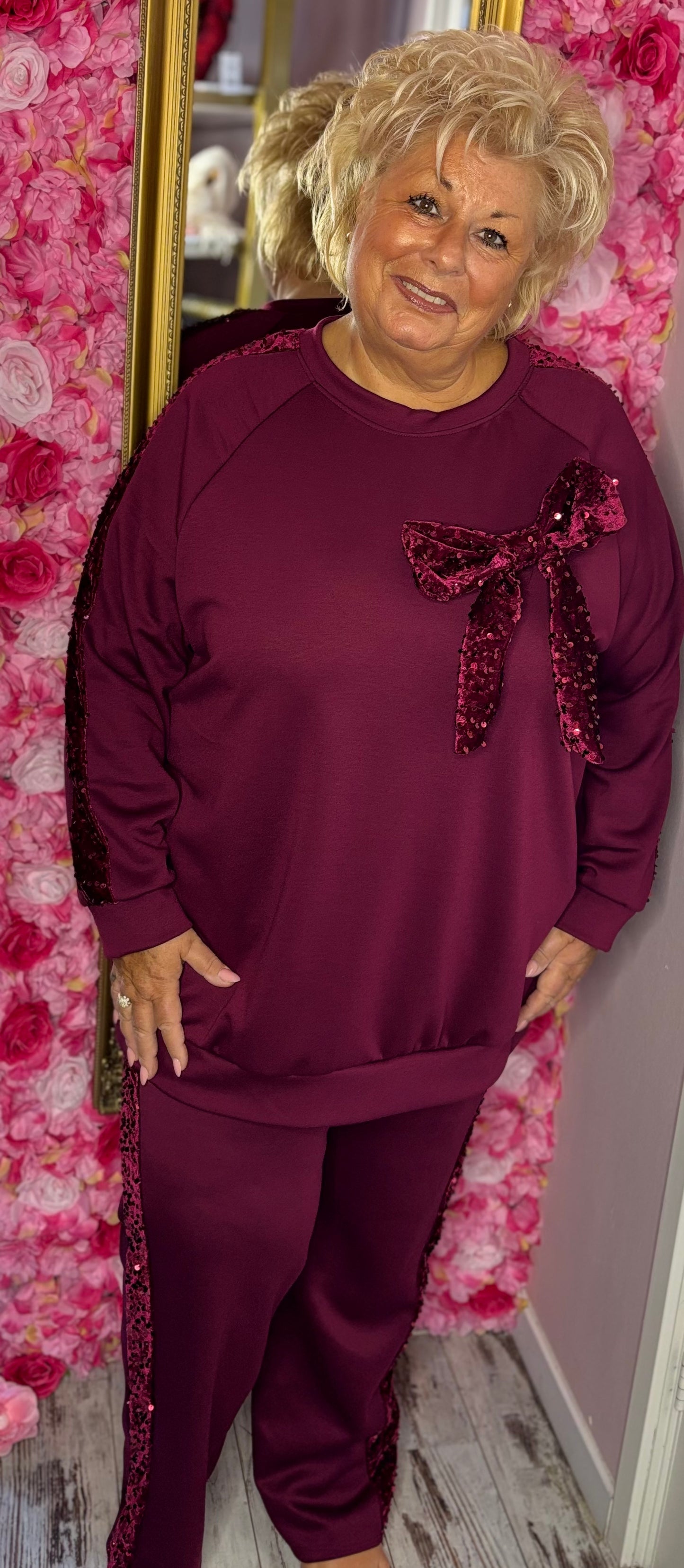 Comfy Set Glitter Bow Bordeaux Plus Size maat 46 t/m 54