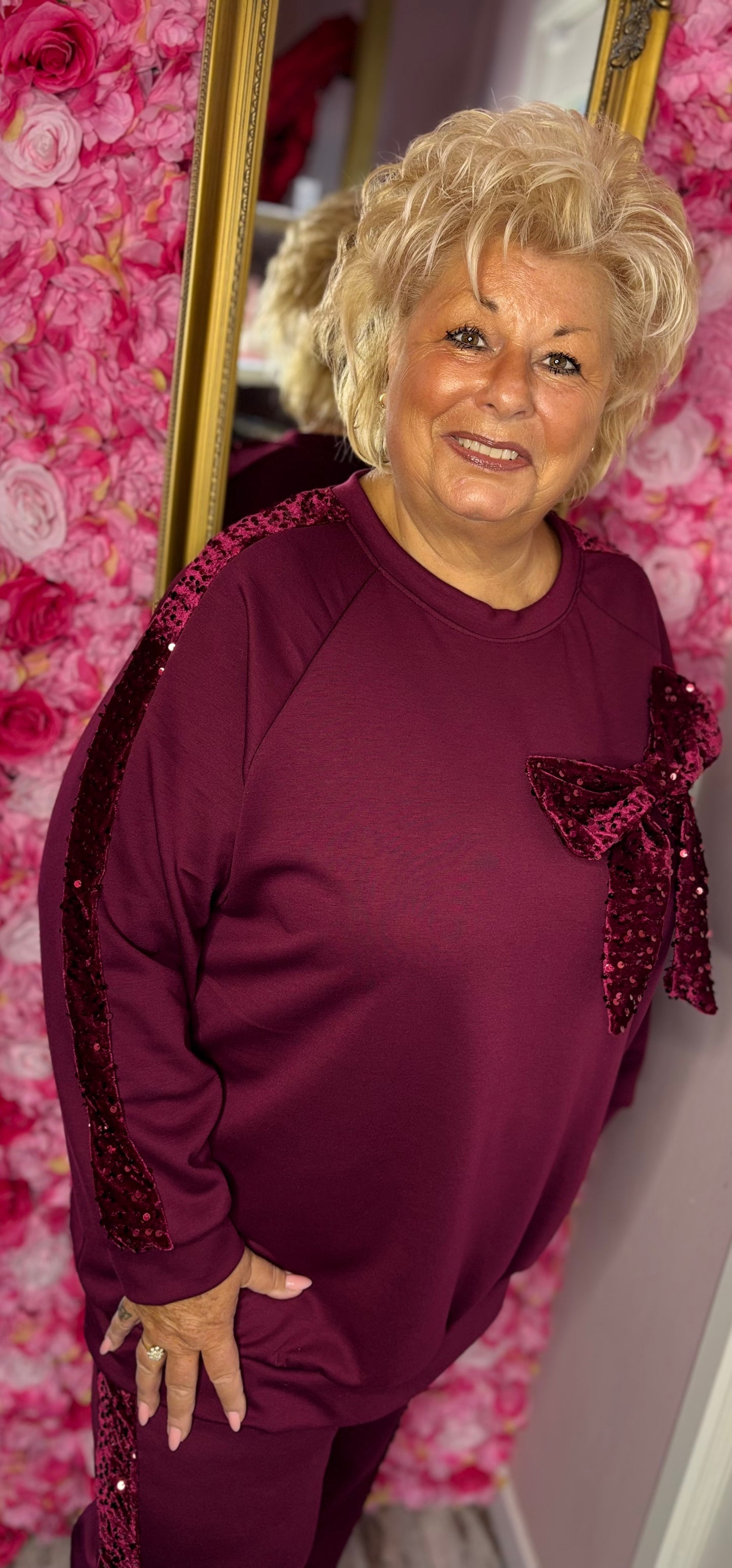 Comfy Set Glitter Bow Bordeaux Plus Size maat 46 t/m 54