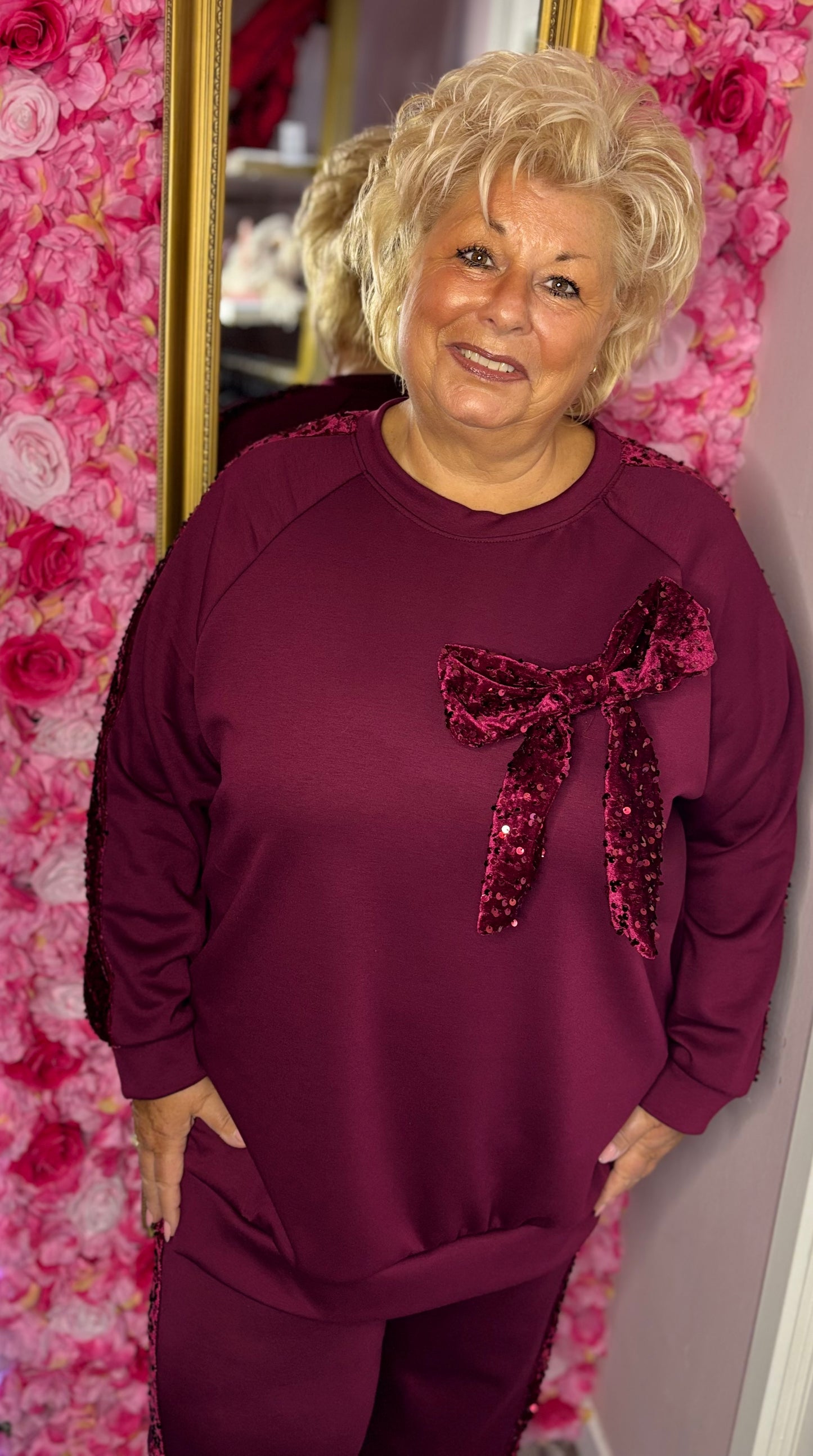 Comfy Set Glitter Bow Bordeaux Plus Size maat 46 t/m 54