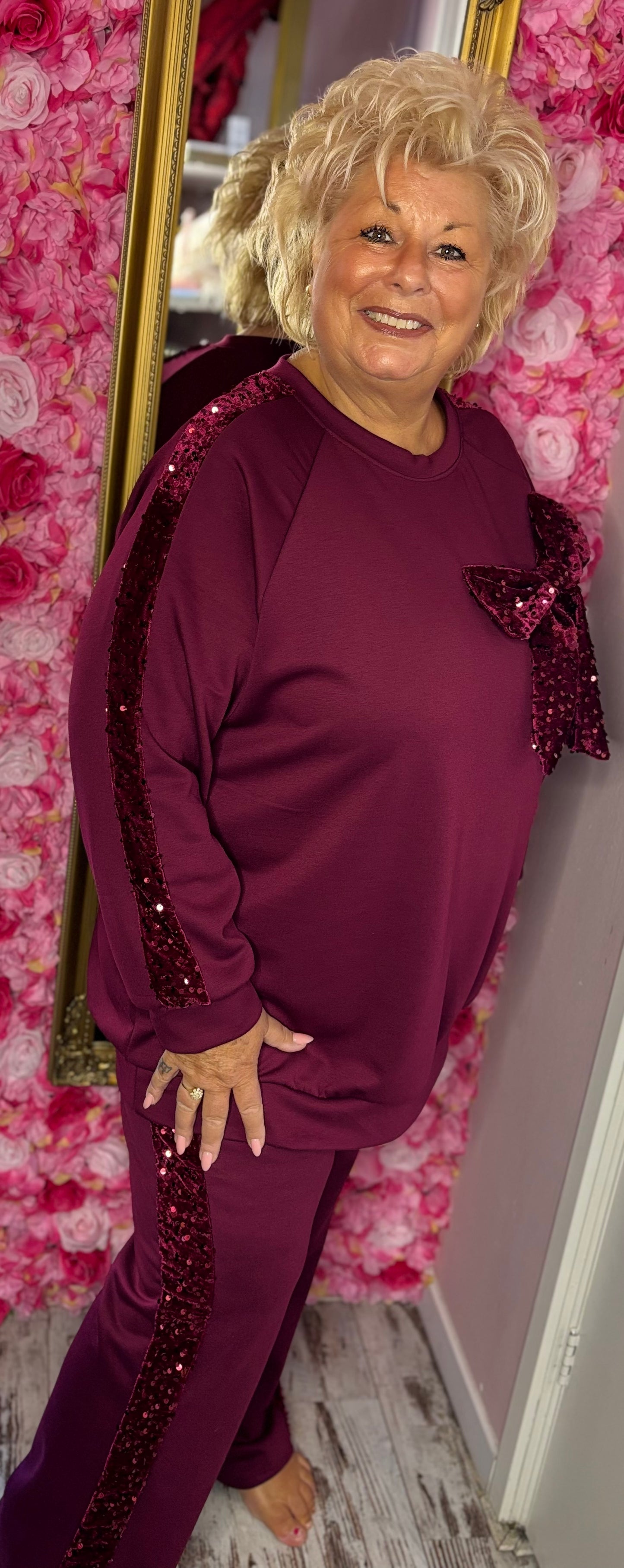 Comfy Set Glitter Bow Bordeaux Plus Size maat 46 t/m 54