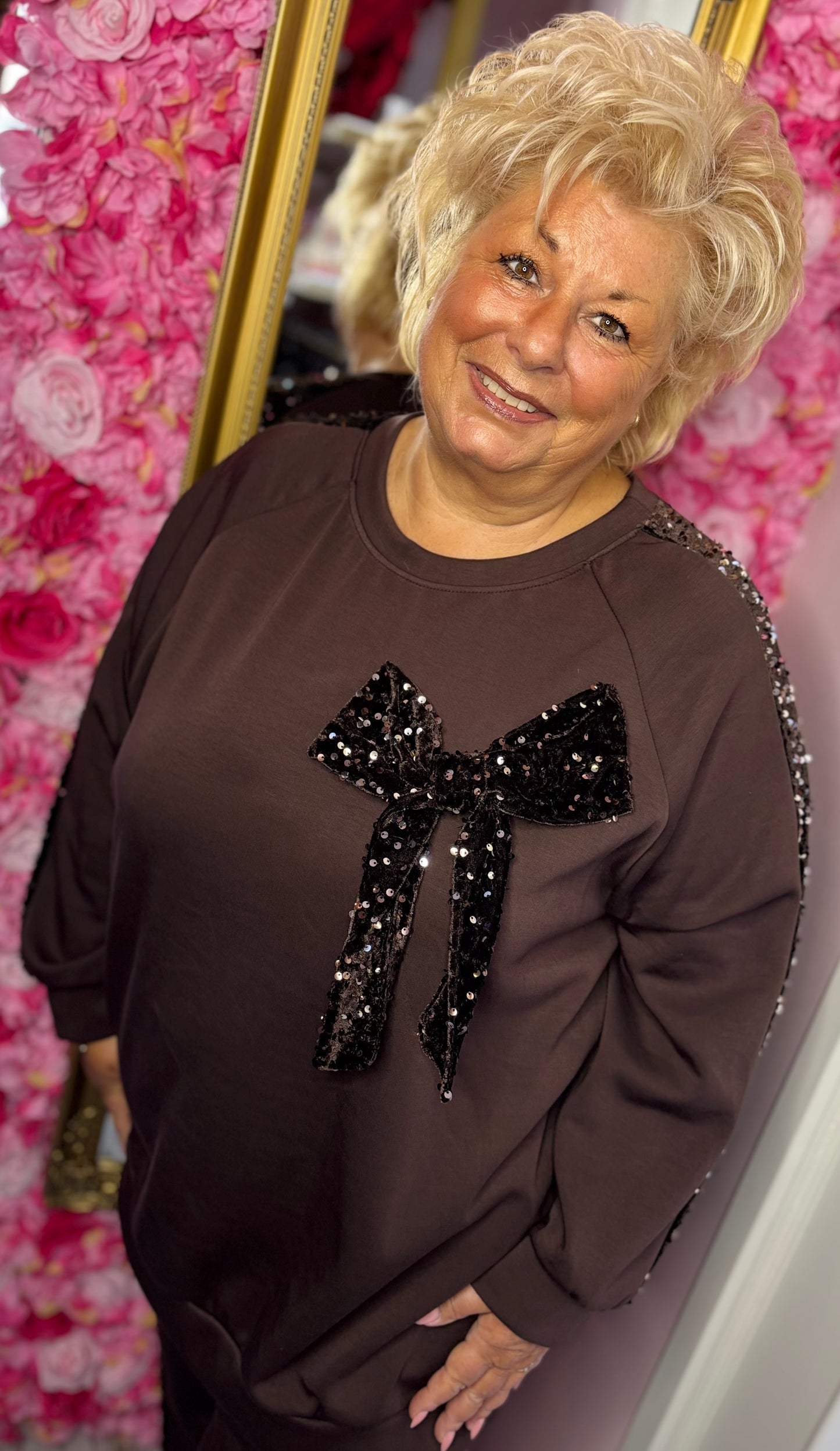 Comfy Set Glitter Bow Bruin Plus Size maat 46 t/m 54