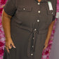 Jurk Button Bruin Plus Size Maat 44 t/m 50-52