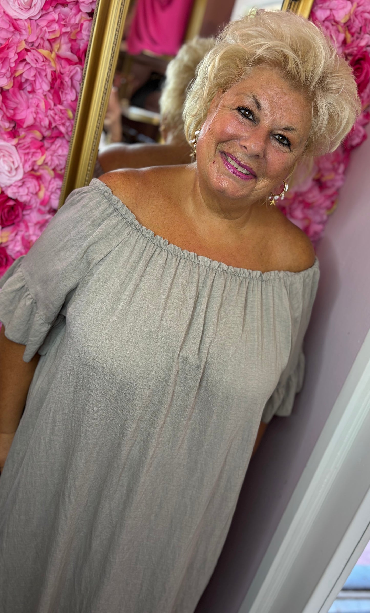 Jurk Linnen Queen Taupe Plus Size Maat 46 t/m 52-54