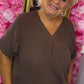 Blouse Wafel Katoen Bruin Plus Size maat 48 t/m 54