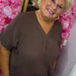 Blouse Wafel Katoen Bruin Plus Size maat 48 t/m 54