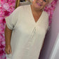 Blouse Wafel Katoen Beige Plus Size maat 48 t/m 54