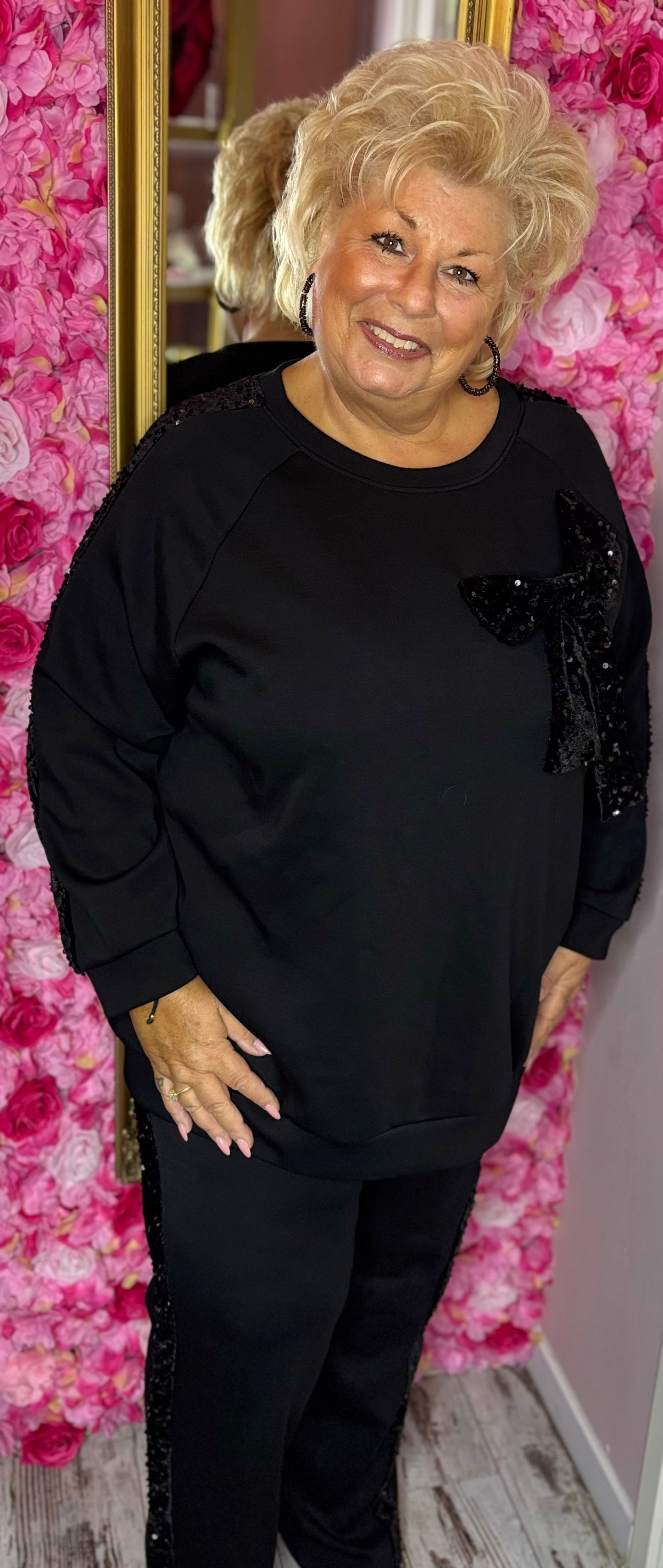 Comfy Set Glitter Bow Zwart-Zwart Plus Size maat 46 t/m 54