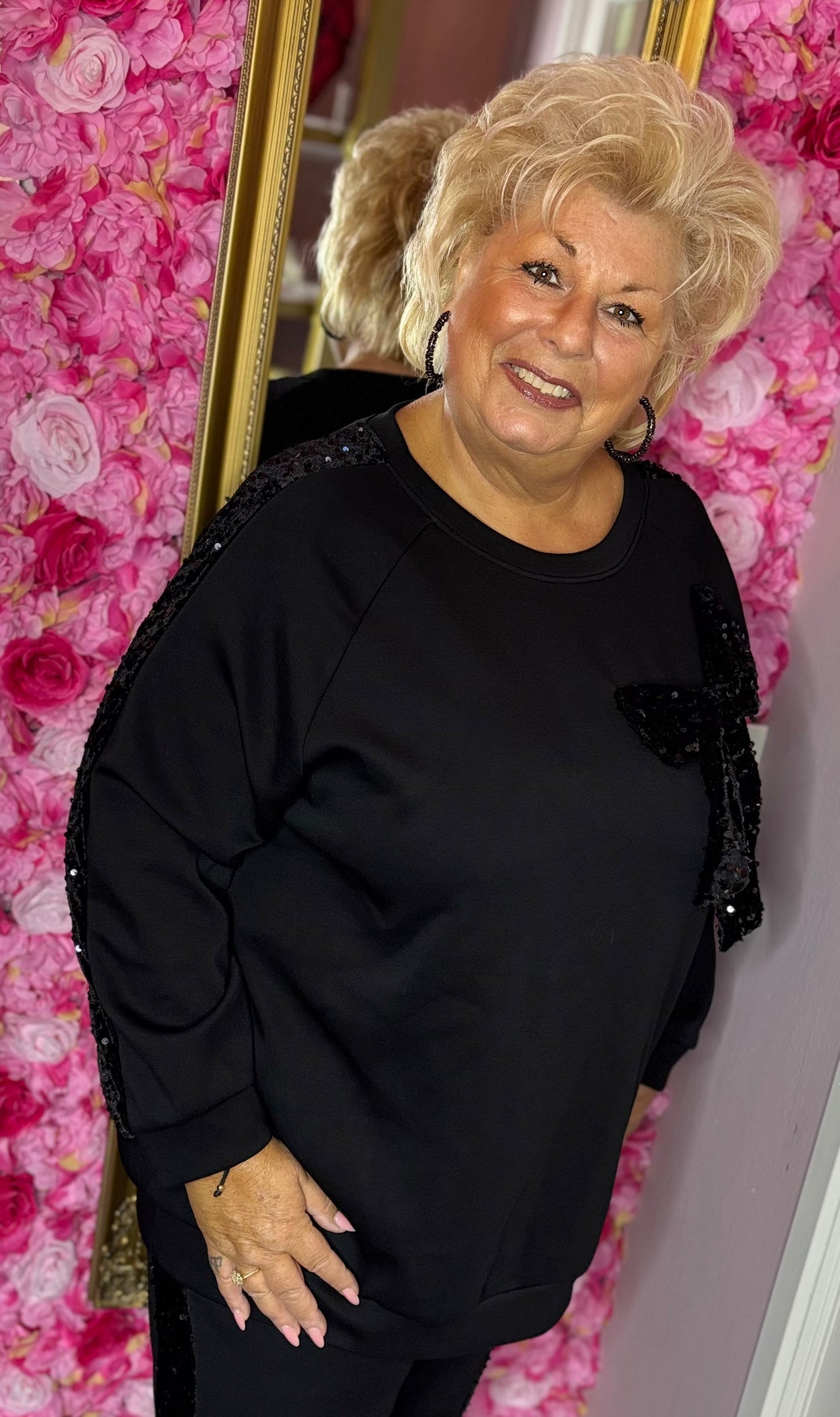 Comfy Set Glitter Bow Zwart-Zwart Plus Size maat 46 t/m 54